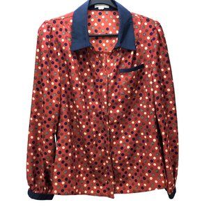 TULLE polka dot long sleeve blouse navy rust - SZ 6